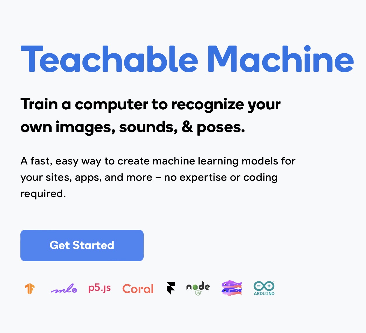 the interface of Teachable Machine